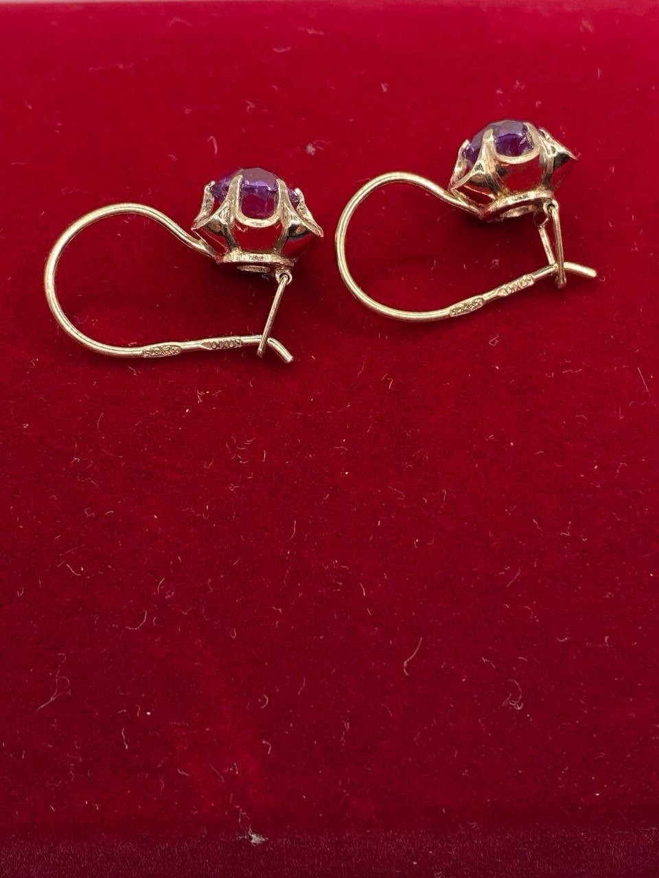 Vintage Gilded Earrings Silver 875 Corundum Soviet Era
