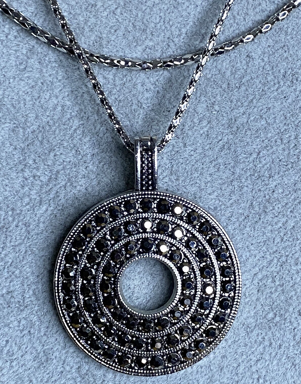 Double Strand Silver Tone Chain Necklace w/ 2” Pendant 16”+3” Extender
