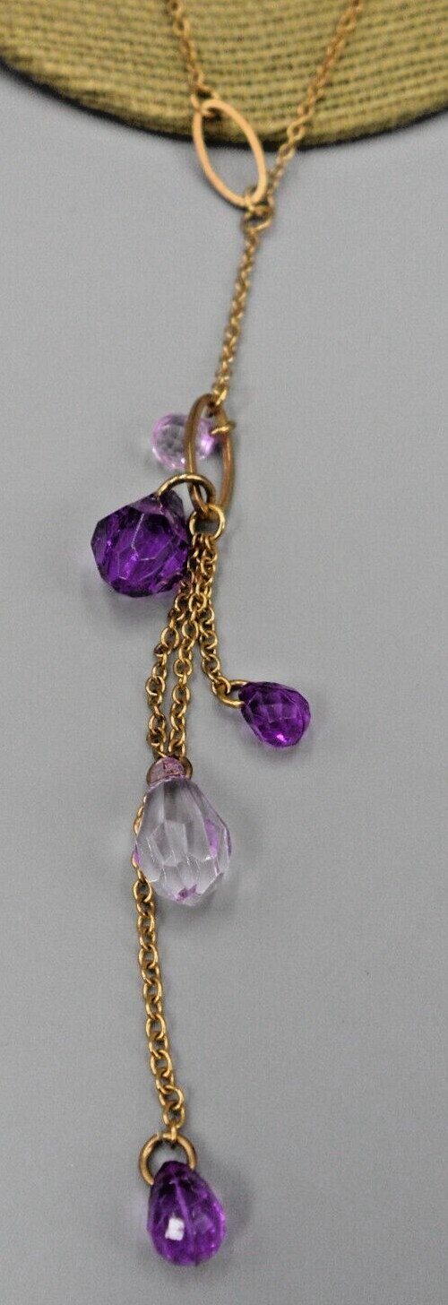 Vintage Y Drop Tassel Pendant Necklace Station Chain Purple Briolettes 20-23″