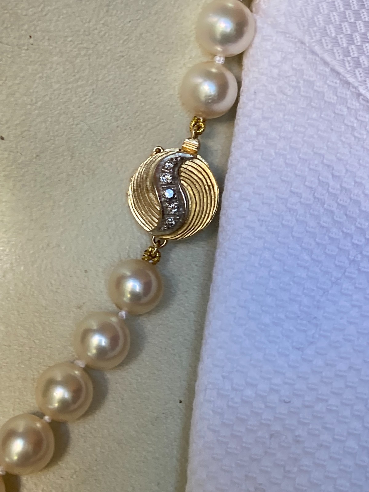 Vintage Diamond 14k Akoya Pearl Necklace 17.5”, 8-8.5mm