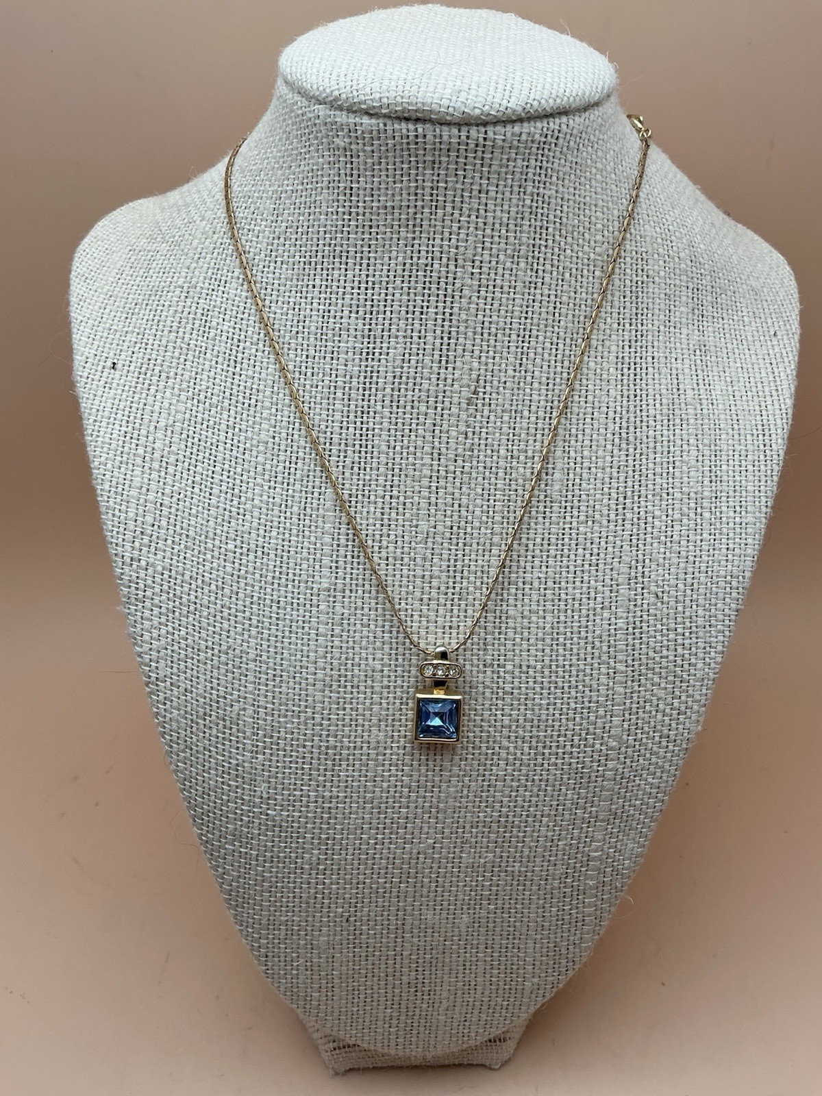 Vintage Premier Designs Blue Faceted Glass Stone and Clear Rhinestone Necklace