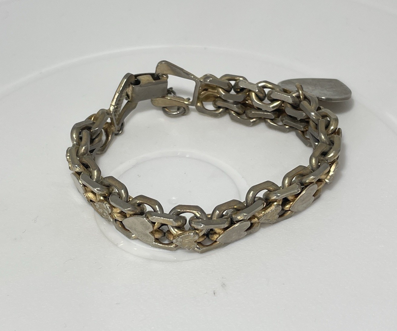 Vintage Sweetheart Heart Link Bracelet Safety Chain Unmarked Estate Magnetic