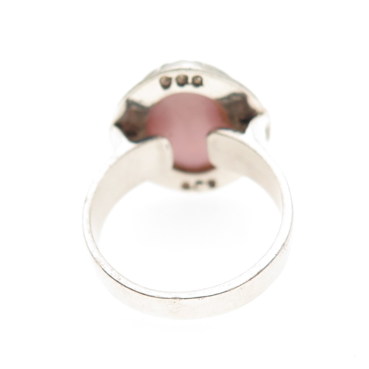 980 Silver Vintage Real Pink MOP Modernist Oxidized Ring Size 6.25