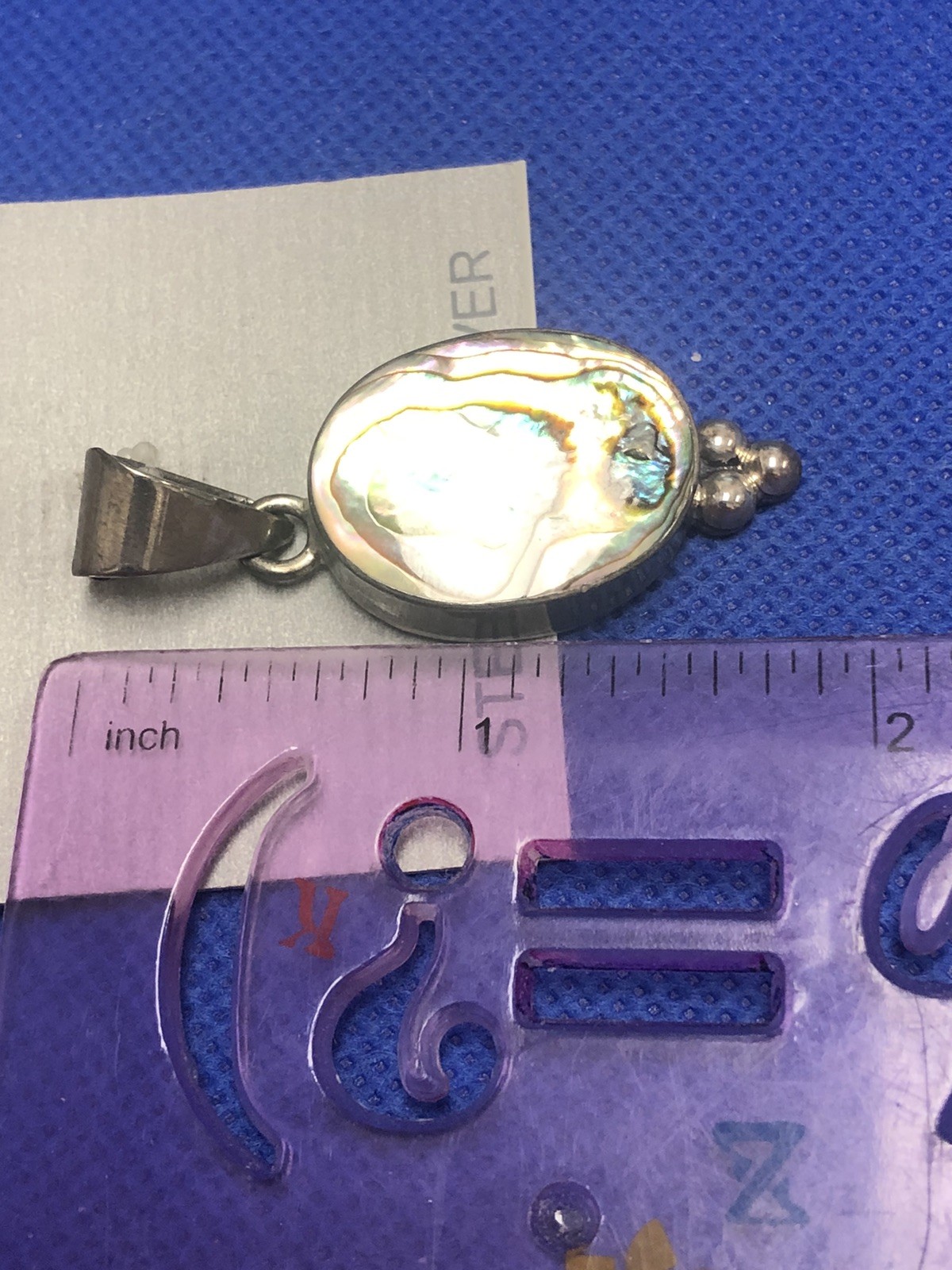 VTG STERLING SILVER ATI MEXICO 925 ABALONE SHELL 1.7″ LONG HEAVY NWT NOS PENDANT