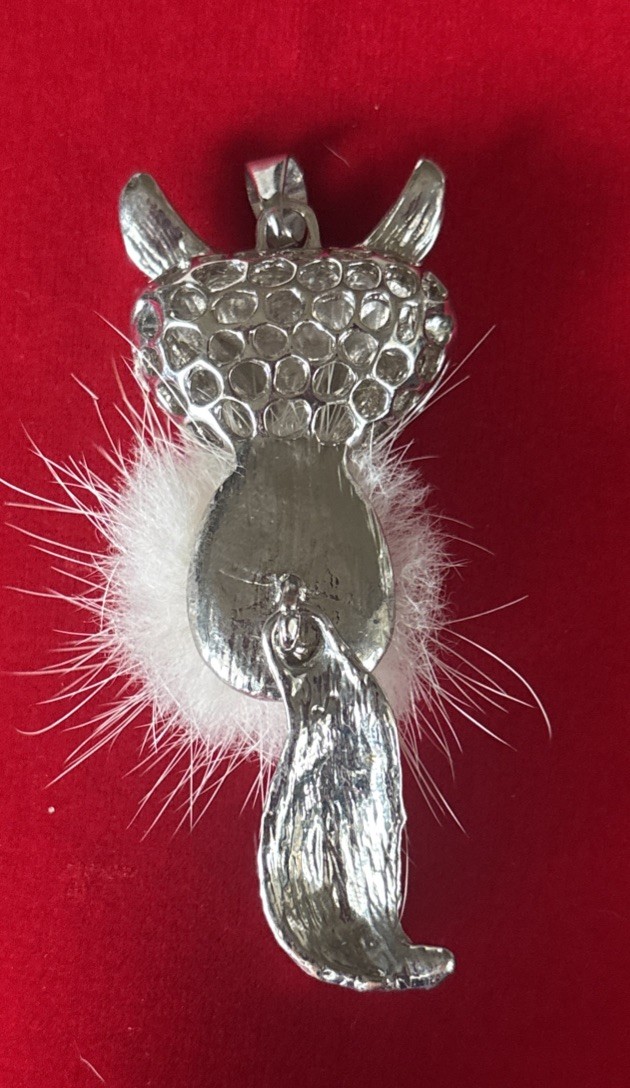 VTG Charming Charlie Fox Pendant Enamel Rhinestone Faux Fur Articulated Tail 3”