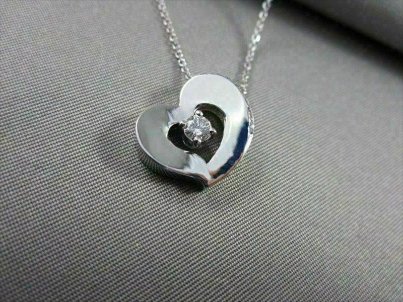 ESTATE 0.35CT DIAMOND 14KT WHITE GOLD SOLITAIRE HEART PENDANT & CHAIN #6921