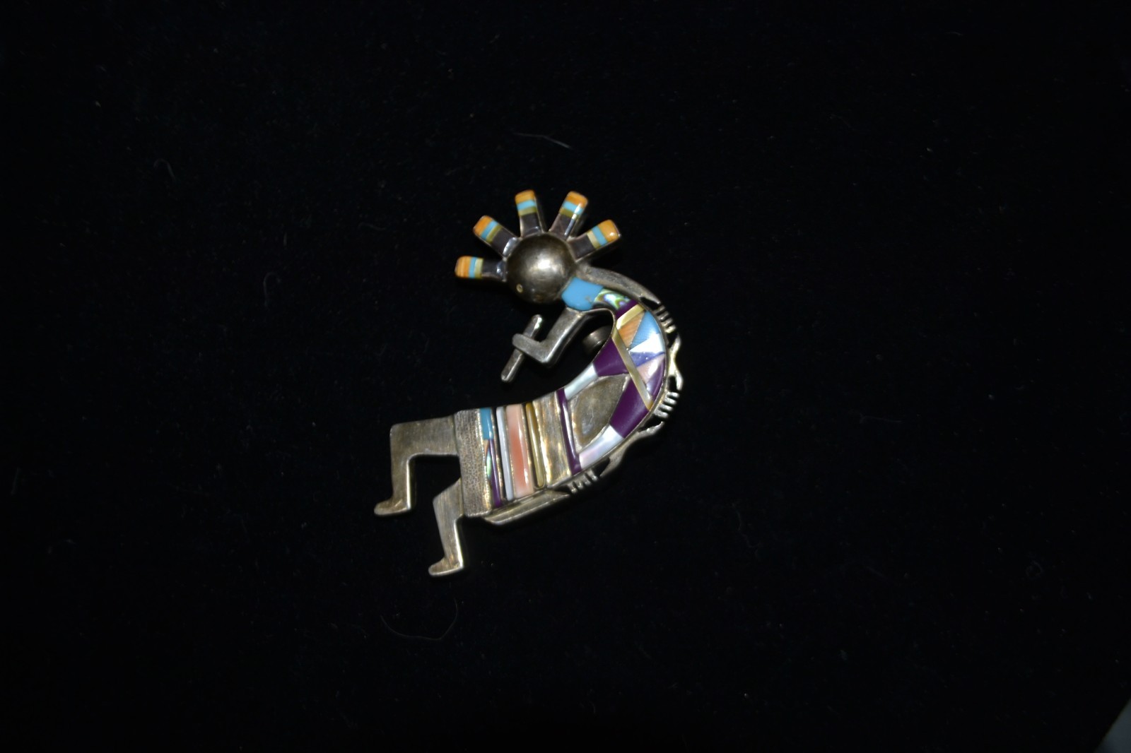 Vintage Sterling Silver Kokopelli Inlay Pendant 28.7g Navajo Zuni Style