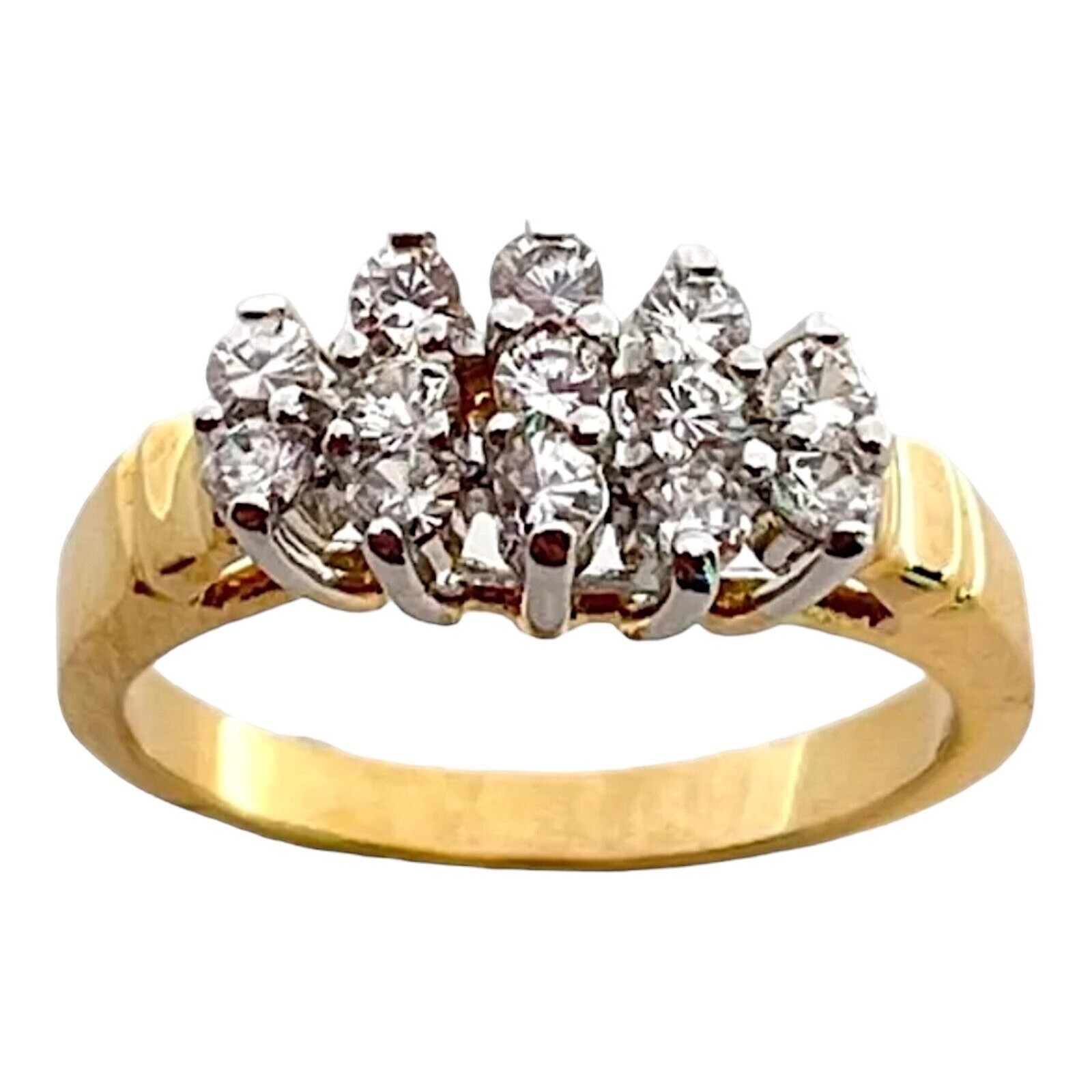 Vintage 1970s Ring Size 5 CZ Cluster Prong Set Gold Plated Cocktail – 14H