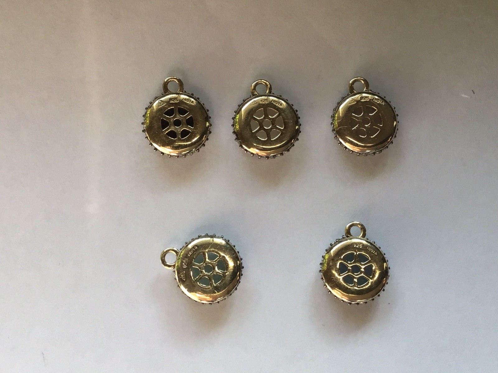 Natural/dyed round Druzy with clear topaz, GP/SS Pendant Charm, 5 pcs SET