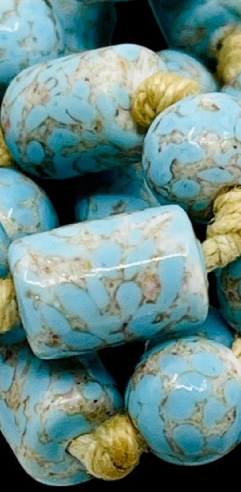 Long Antique Art Deco Circa 1920’s Robin’s Egg Blue Flapper Bead Necklace 60” L