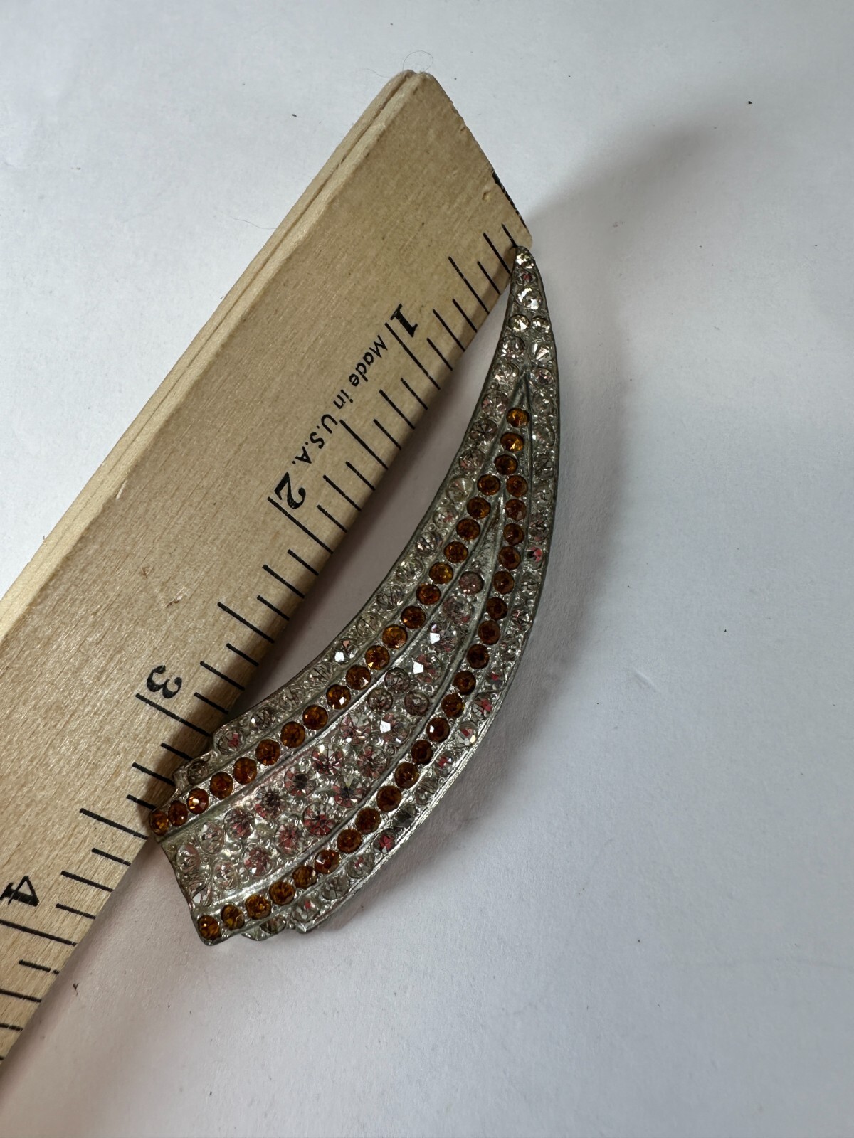 Vintage Brooch Horn Shape Pot Metal Large Clear and Brown MISSING STONES