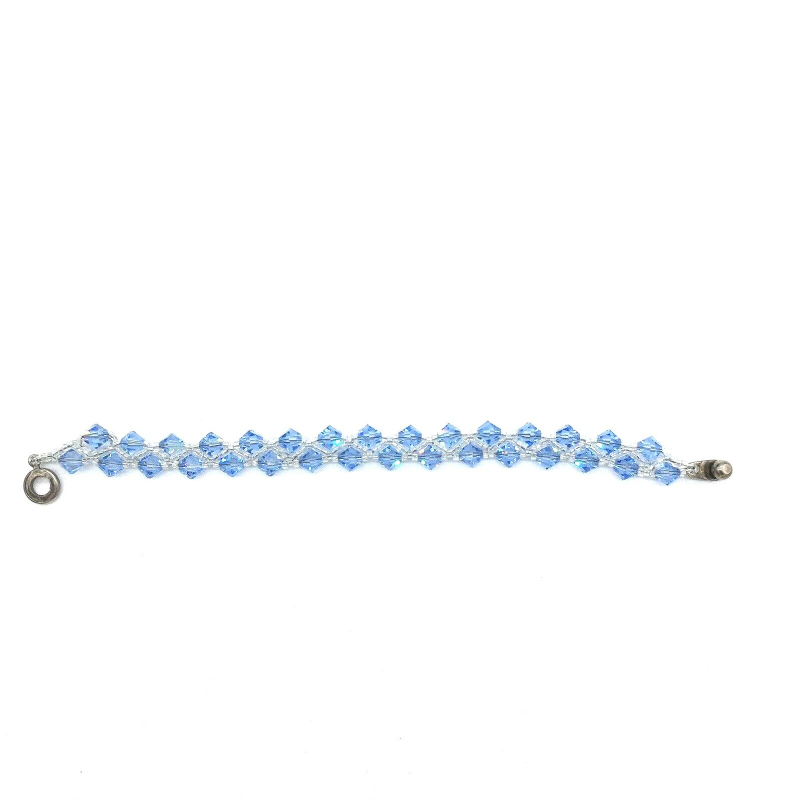 Blue Bicone Glass Crystal Beaded Stretch Bracelet With Ball And Cone Closure