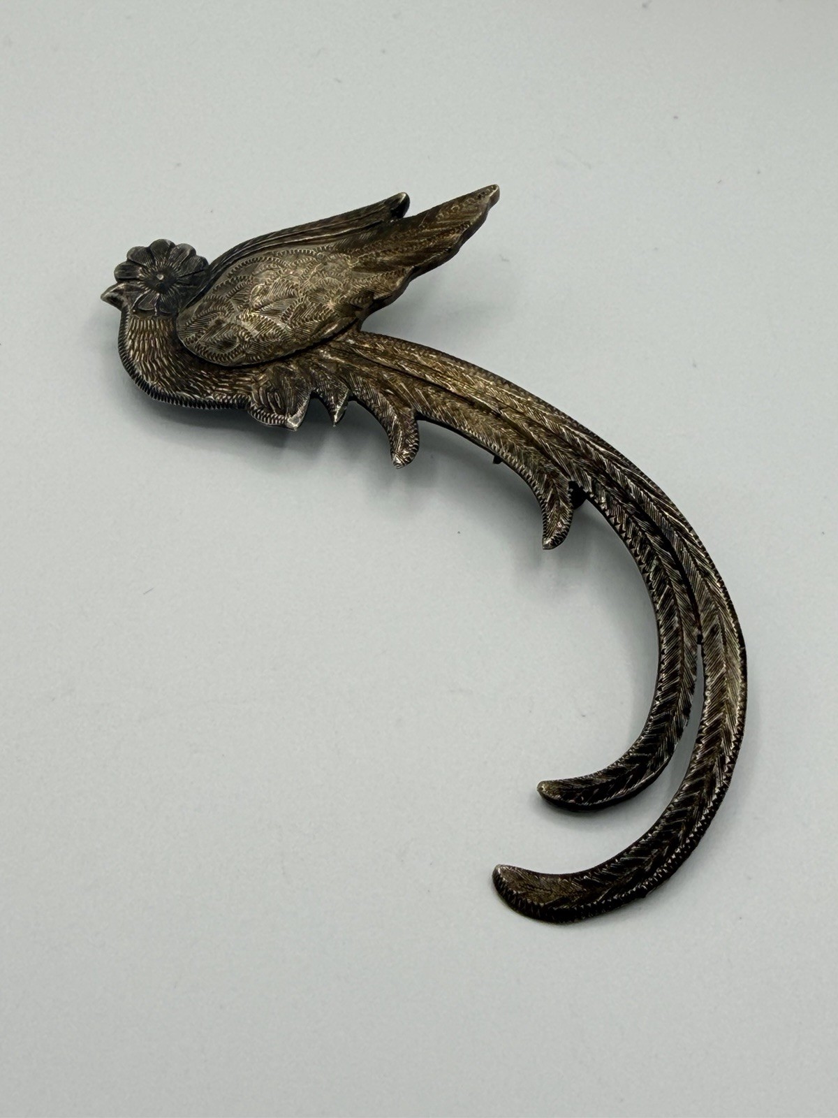 Vintage Silver Quetzal Bird Brooch Signed La Dama Studio Guatemala 900 Silver