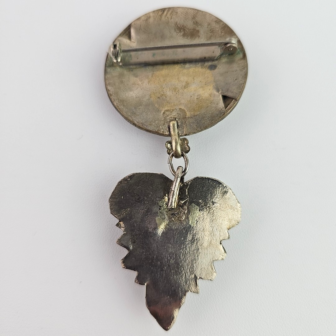 Vintage Ethnic Style Dangle Brooch Silver Tone Glass Cabochon 1930s to 1950s