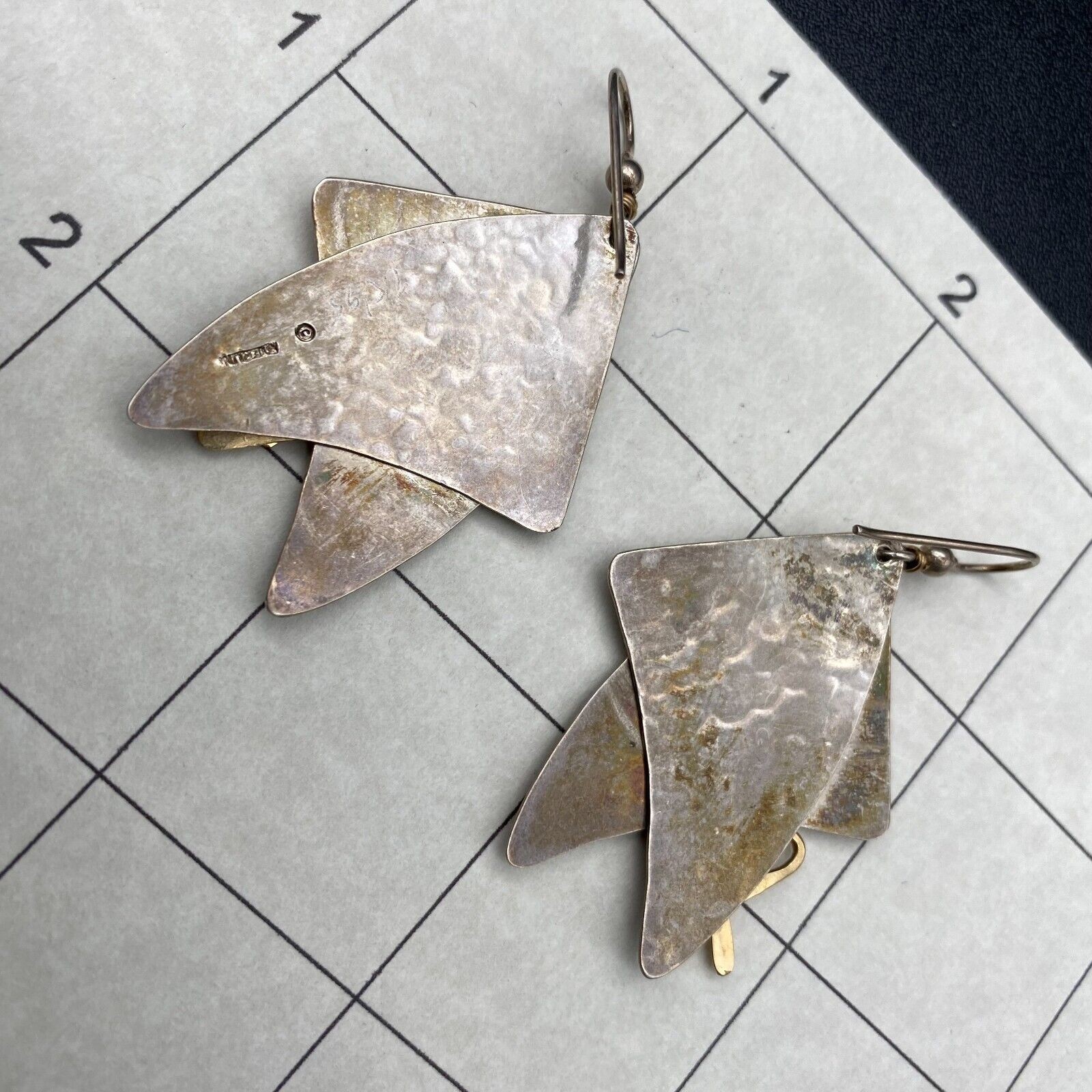 Vintage Modernist Mixed Metal Sterling Silver Dangle Earrings