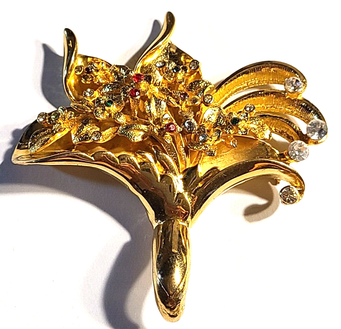 VINTAGE STUNNING MULTICOLOR CRYSTAL BOUQUET PIN BROOCH