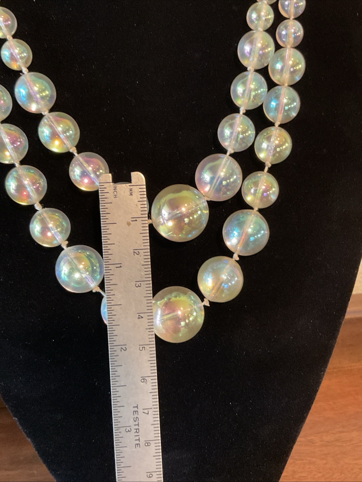 Vintage 18” Clear Iridescent Beaded Necklace Graduated Round Double Strands