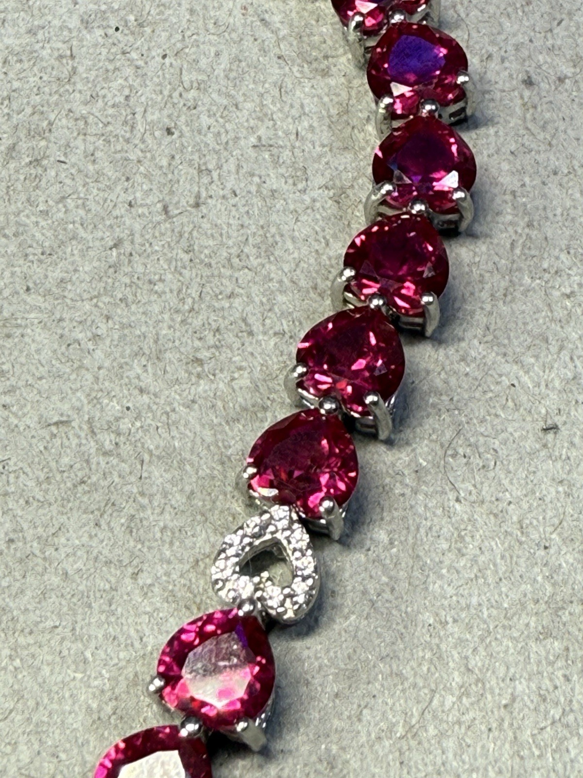 EMA 925 Lab Created Ruby And White Sapphire Hearts Bracelet Tennis 7.25″ 12g