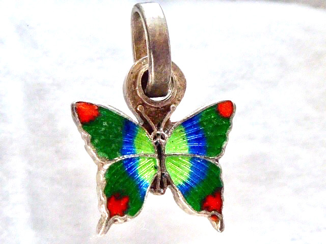 Vintage 980 STERLING SILVER YELLOW GREEN BLUE RED ENAMEL BUTTERFLY CHARM