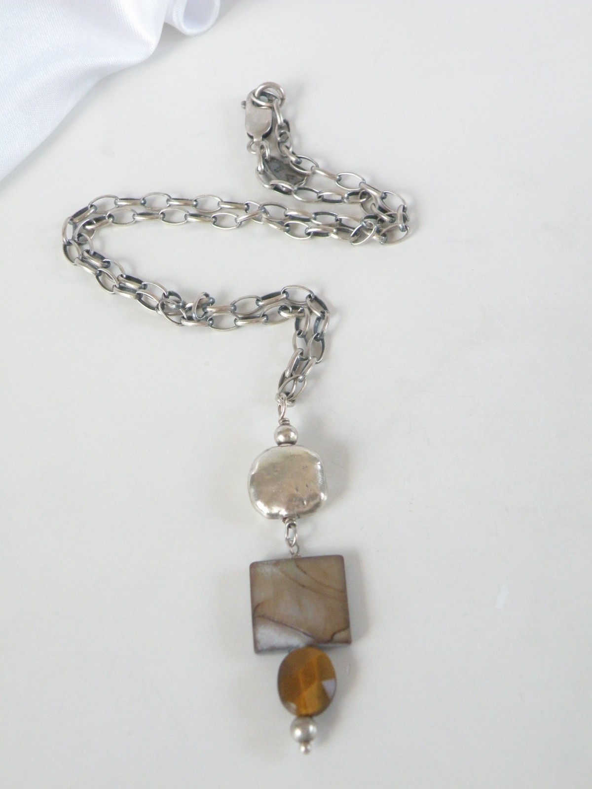 Silpada Sterling Silver 925 Rustic Boho Abalone Rolo Chain Link Necklace