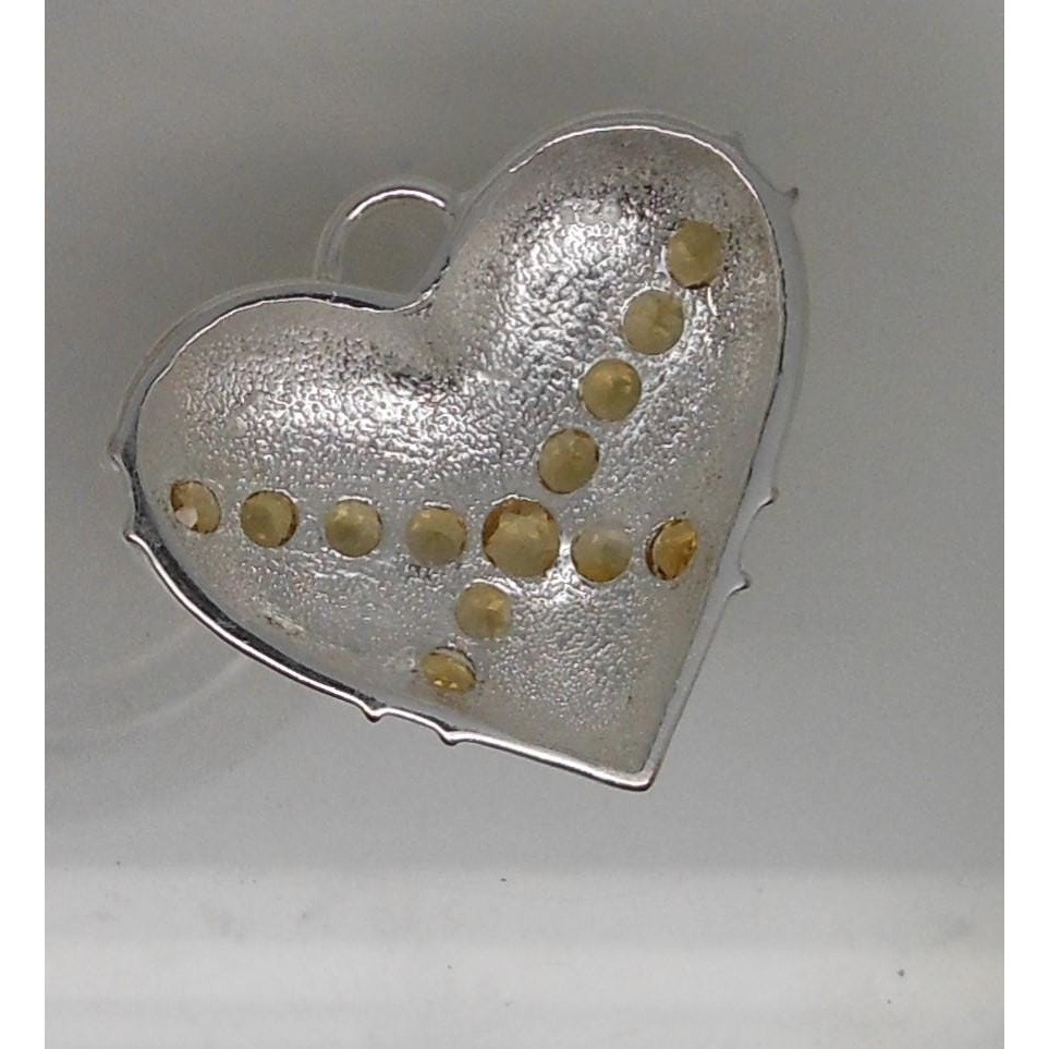 1990s Vintage Citrine Sterling Silver Gemstone Necklace Puff Heart Pendant Boxed