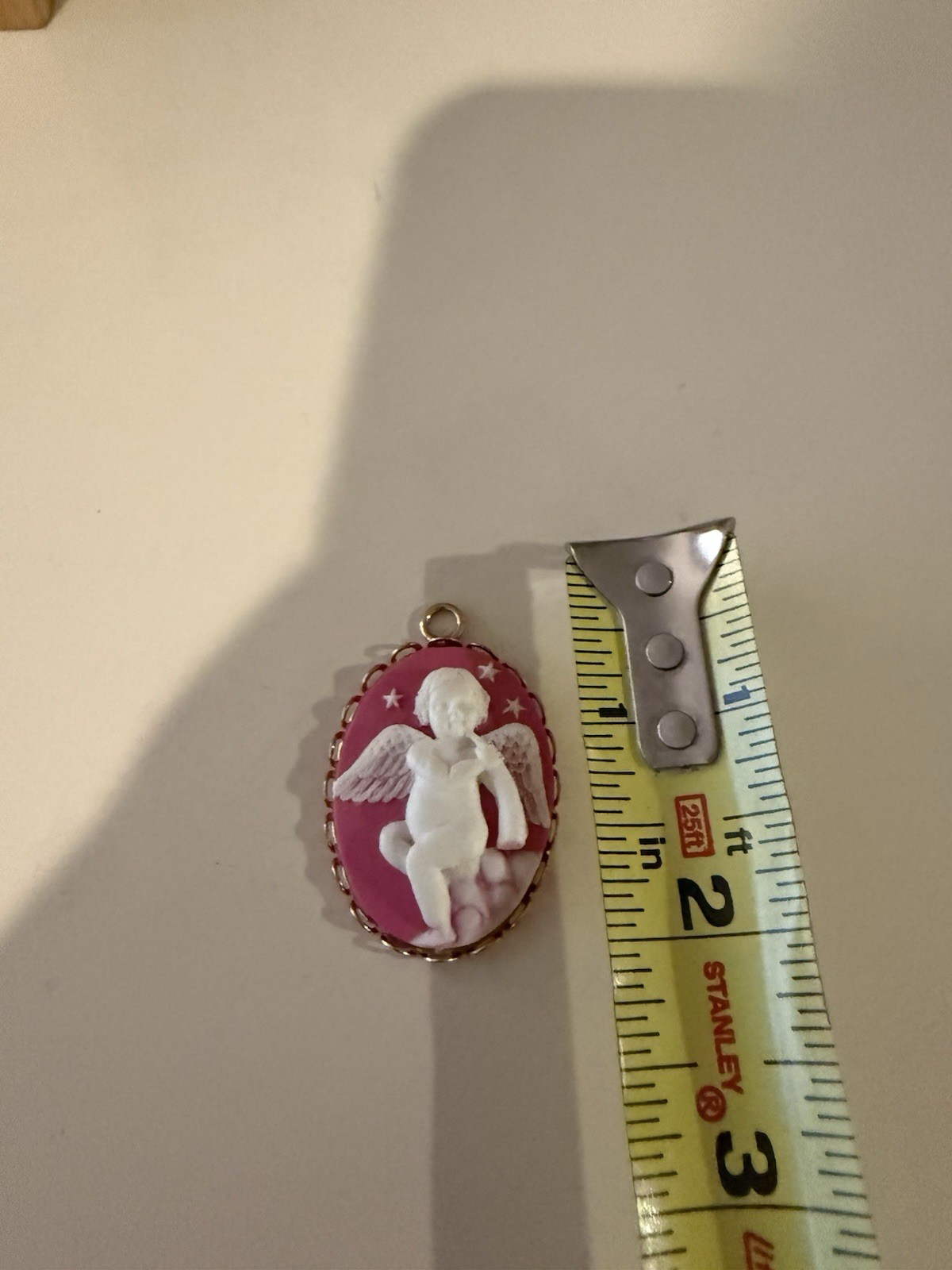Vintage 80’s Pink White Gold Tone Angel Cherub Pendant