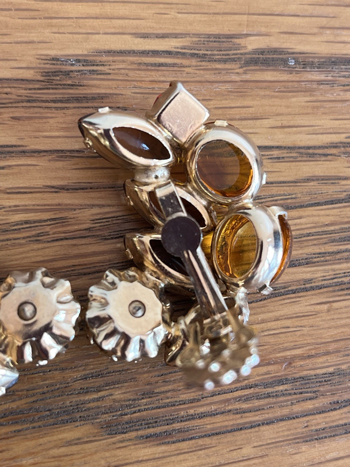 Vintage Rhinestone Earrings Brown Fall Colors Cupcake Setting Open Back