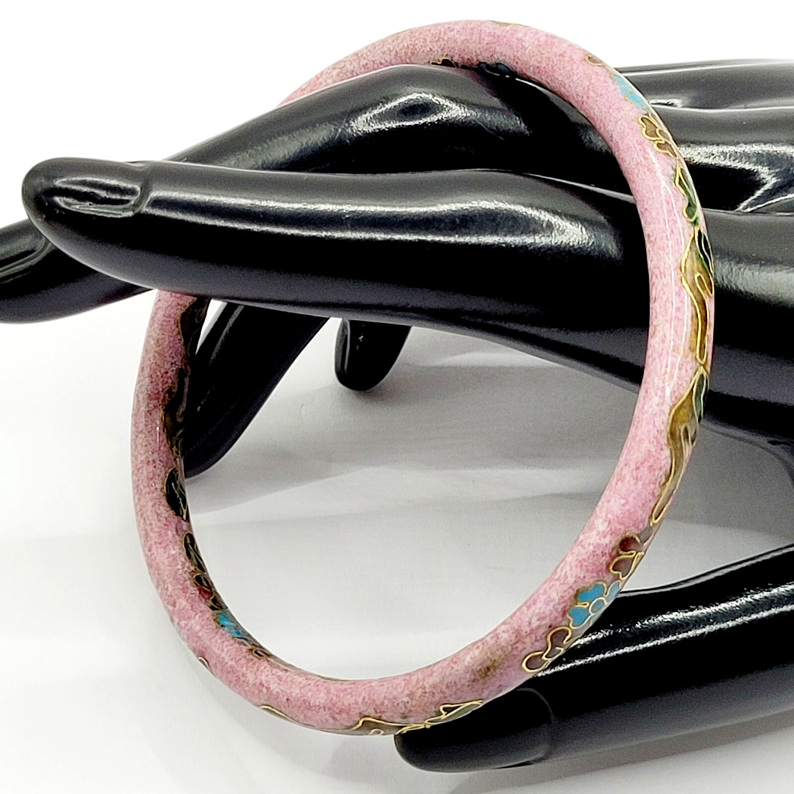 Cloisonné Asian Inspired Rose Mauve Color Floral Hand Painted Bangle Bracelet
