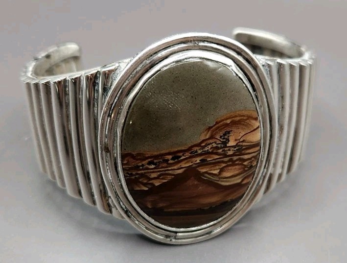 Vintage Navajo Picture Jasper Sterling Silver Cuff Bracelet Small6″ XRF Verified