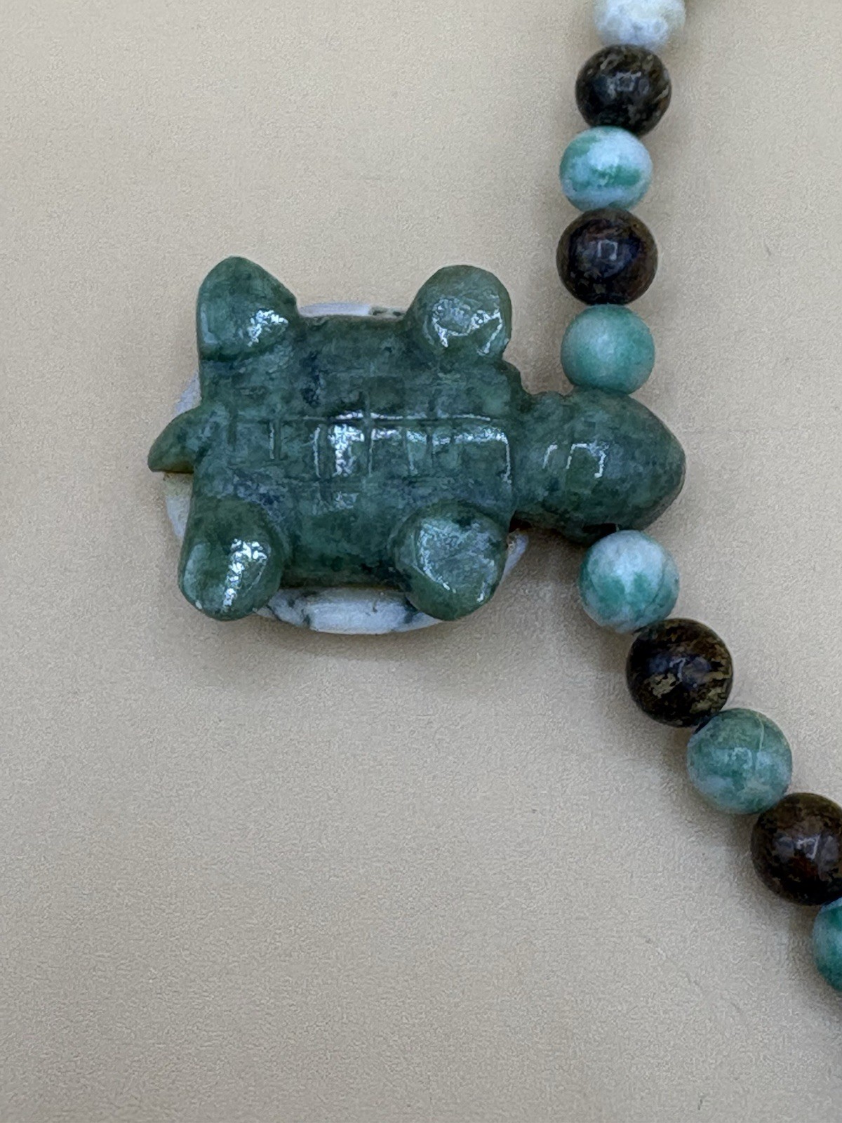 Assorted Color Stone Bead Necklace with 5 Carved Turtle Pendants