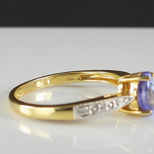 18K Gold Blue Violet Tanzanite Color Pear Cut Ring Diamond Accent Fine Jewelry