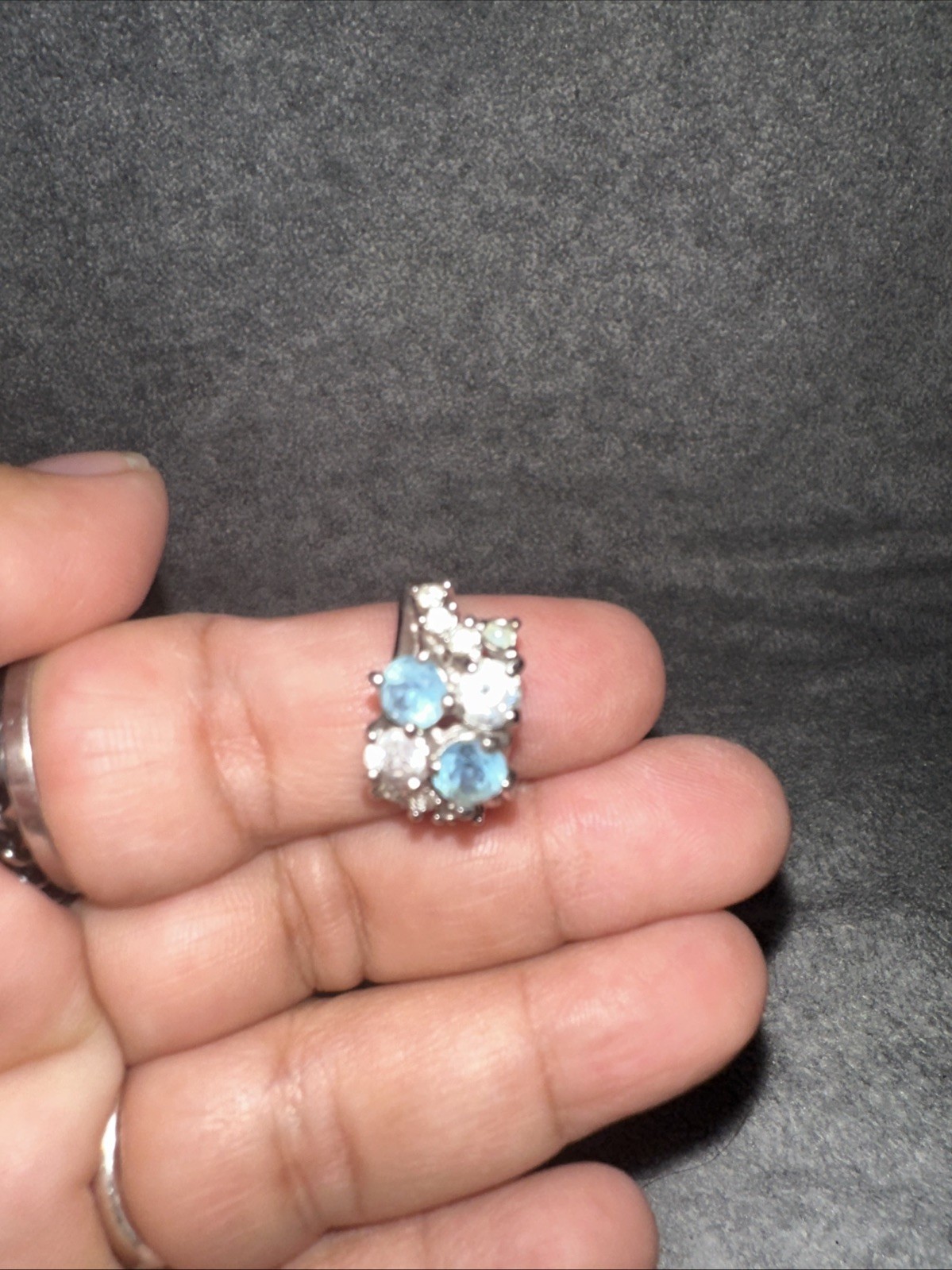 Vintage NV Signed Blue Topaz White Quartz Sterling Silver Band Ring Sz 6