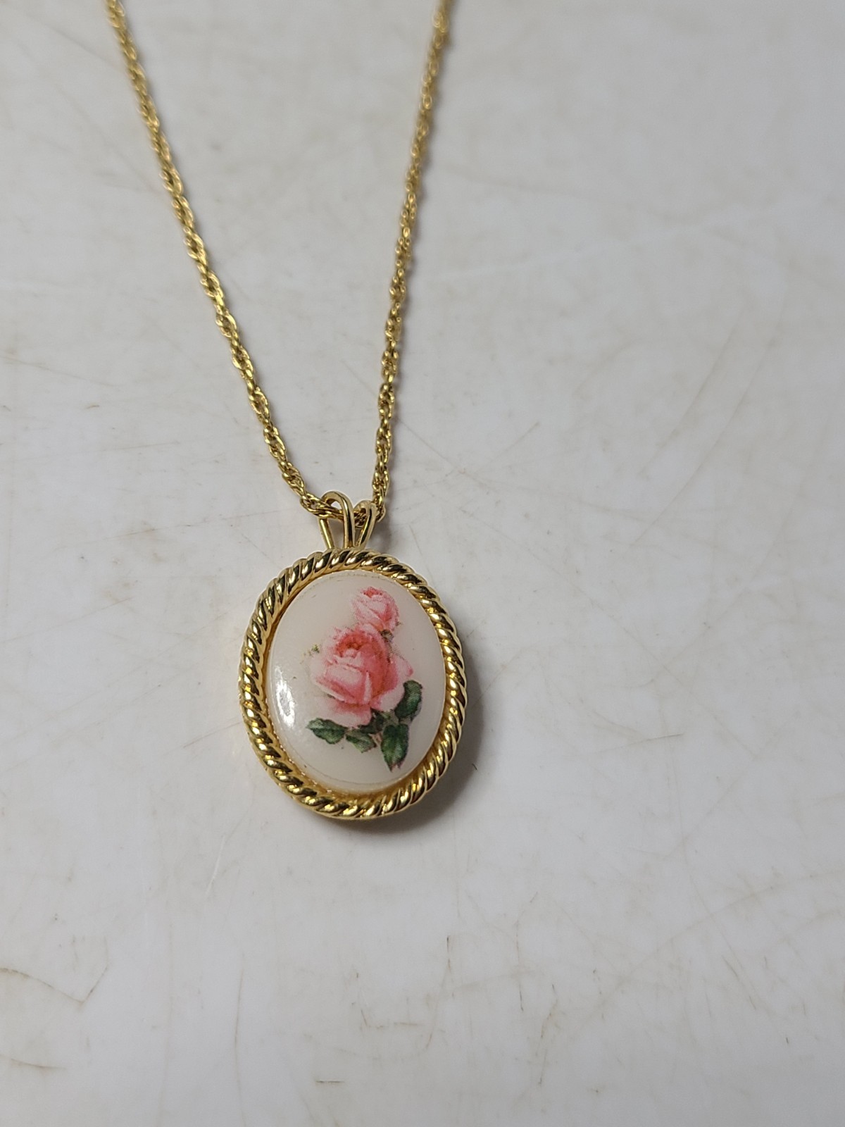 Vintage Signed Trifari 3/4 Inch Flower Pendant & 18″ Chain Both Marked