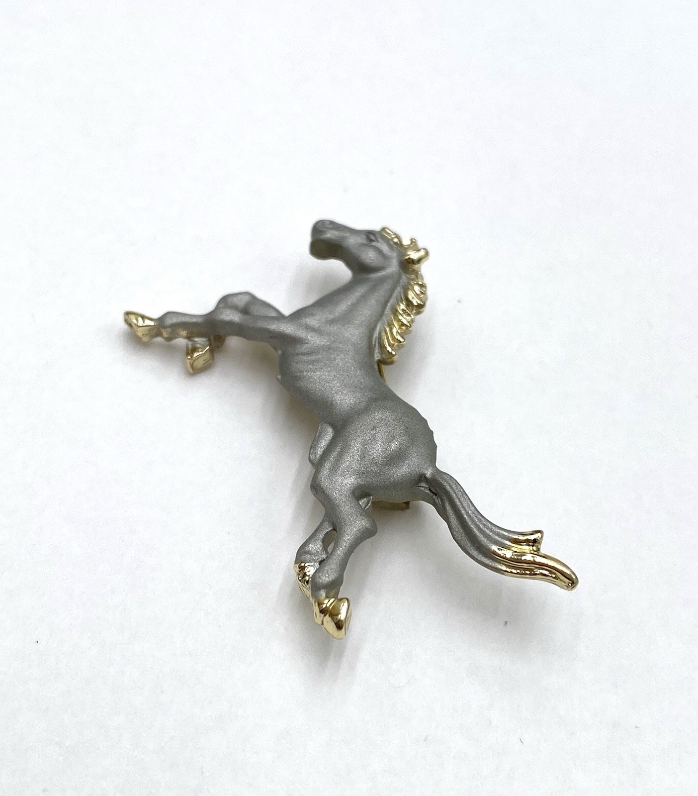 Vintage Brooch Pin Grey Running Horse Pin Gold Tone