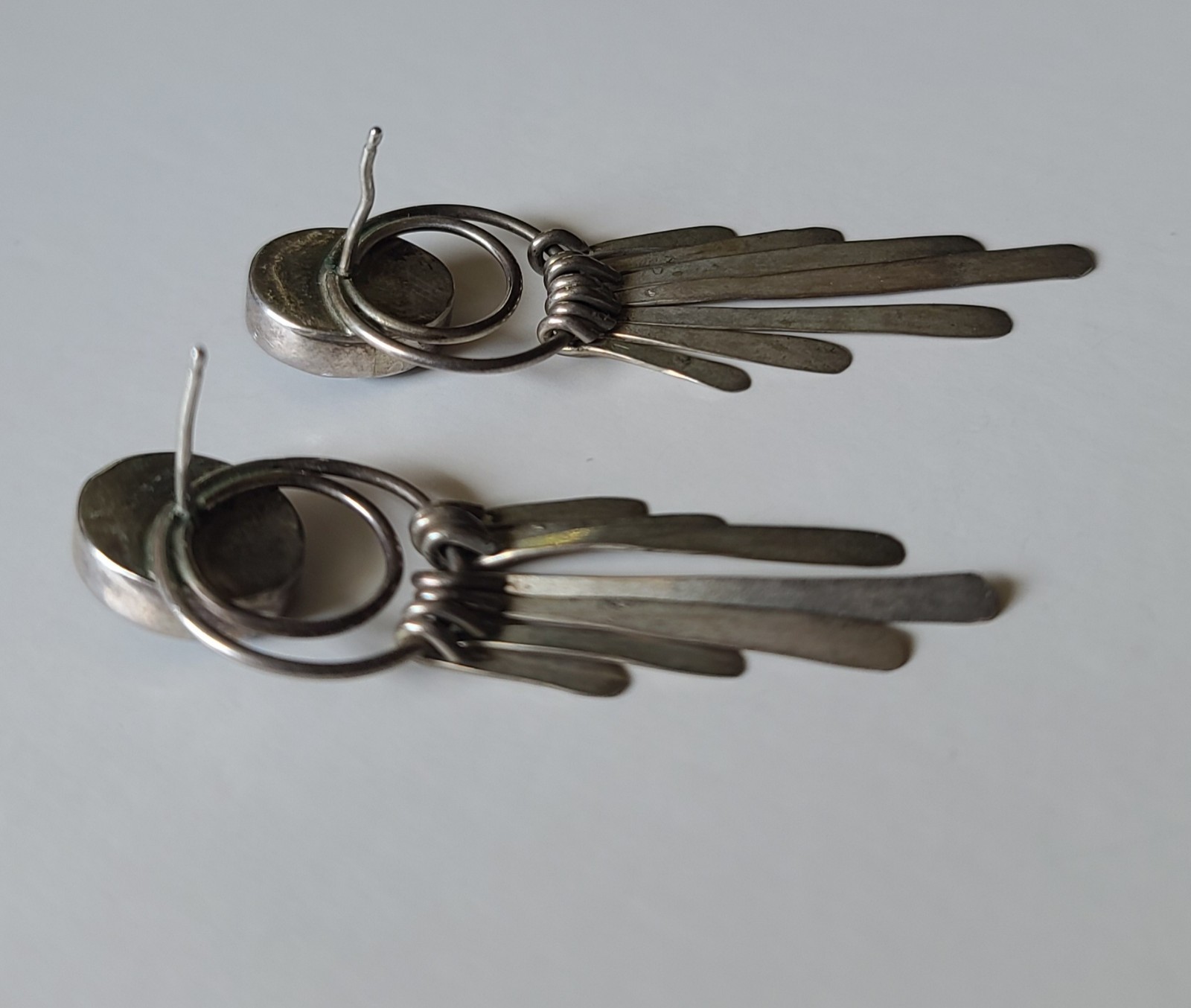 Vintage Sterling Silver Paua Shell Fan Dangle Stud Earrings Southwestern Style