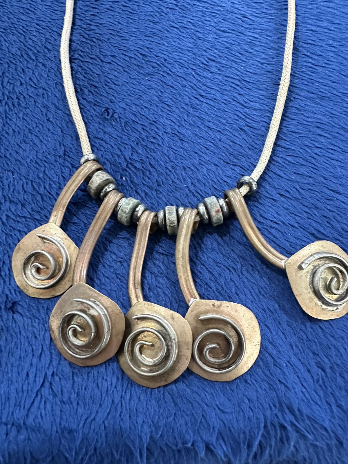 Vintage Mid Century Modernist Mixed Metals Statement Necklace, 17in