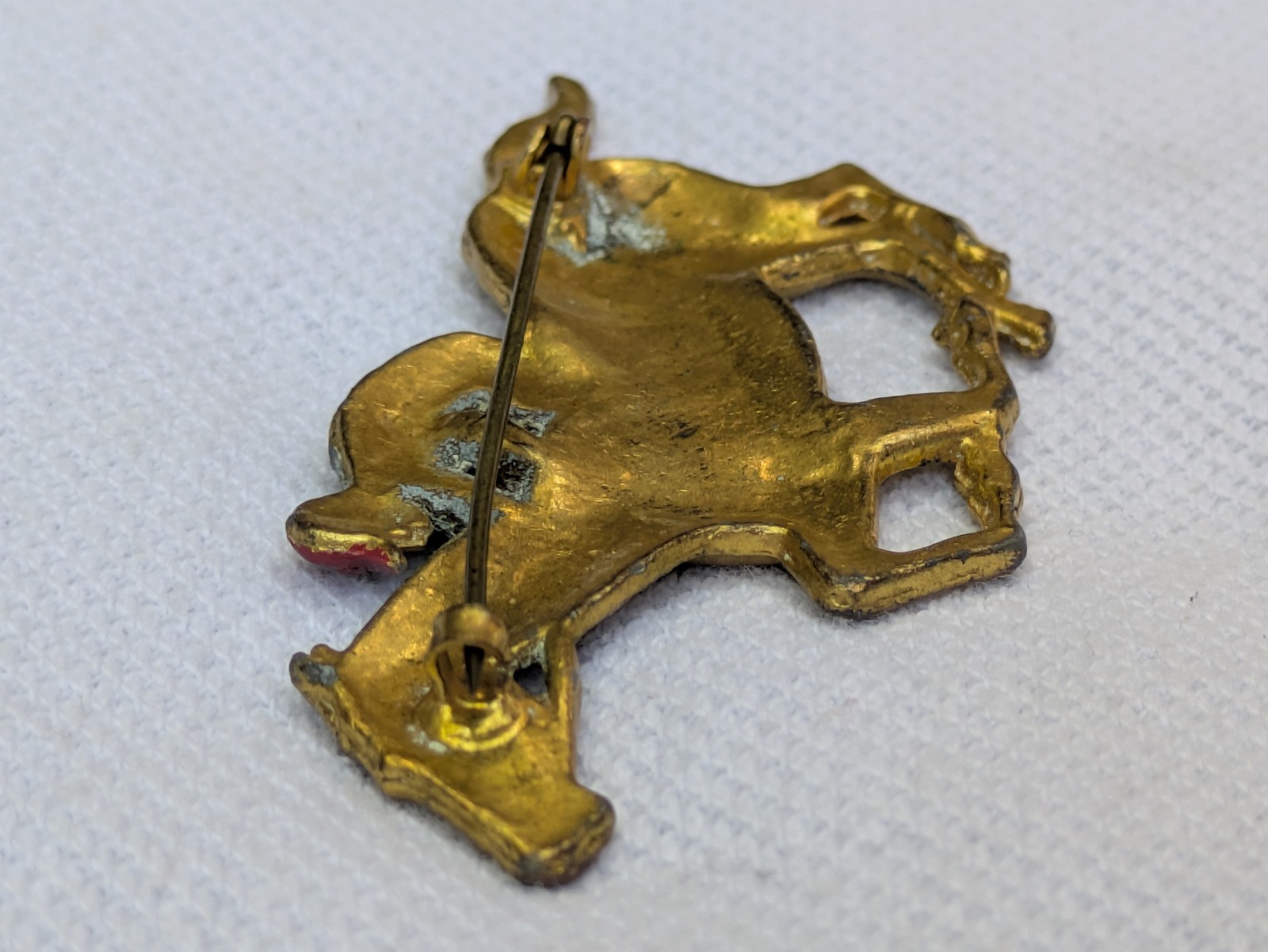 Antique Glass Glitter on Brass Race Horse & Jockey Brooch Pin C Clasp AS IS D92