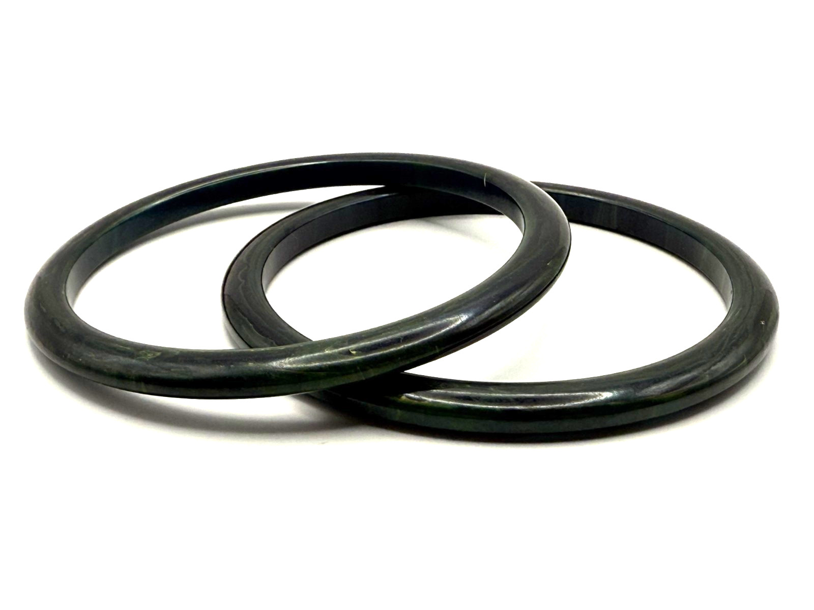 Vintage Dark Green Bakelite Bracelet Thin Bangles Stackable Set of 2