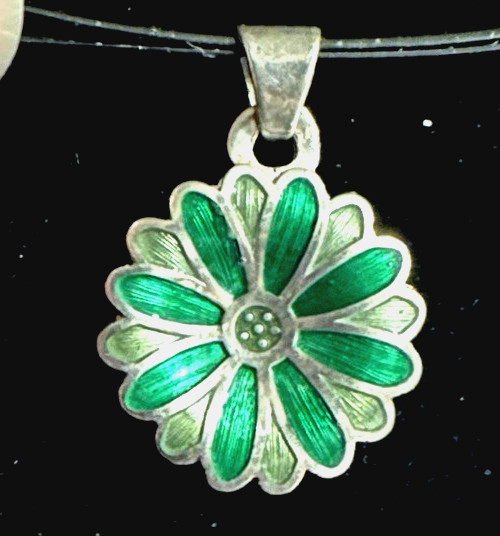 VTG Sterling Silver 980 Mexico Handmade Carved Enamel Flower Pendant & Earrings