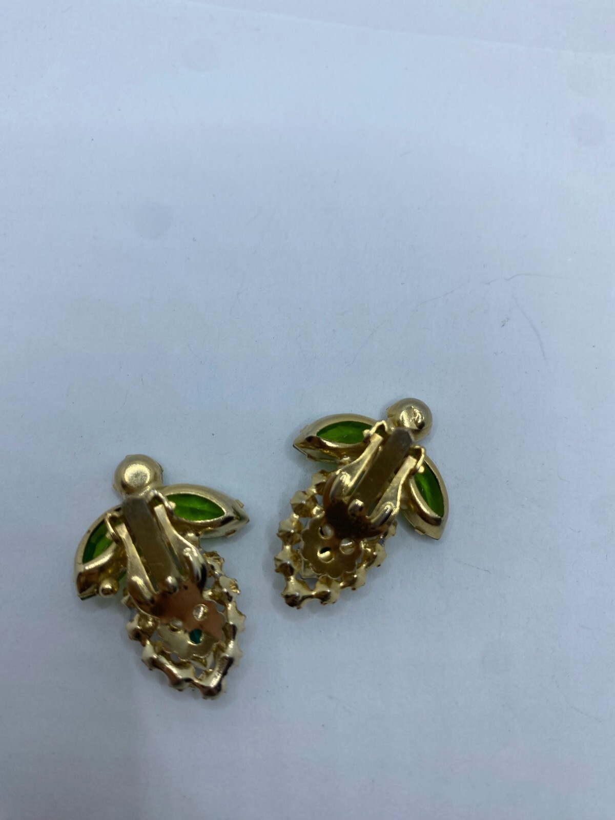Vintage Green Rhinestone Clip-On Earrings Unsigned Different Shades & Shapes