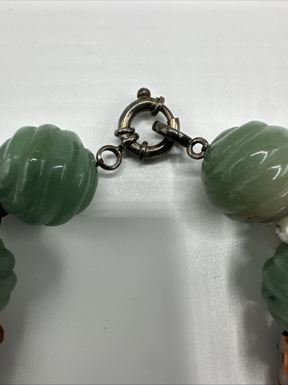 Unique Jadeite and Semiprecious Stones Vtg Necklace. Sterling Silver Closure.