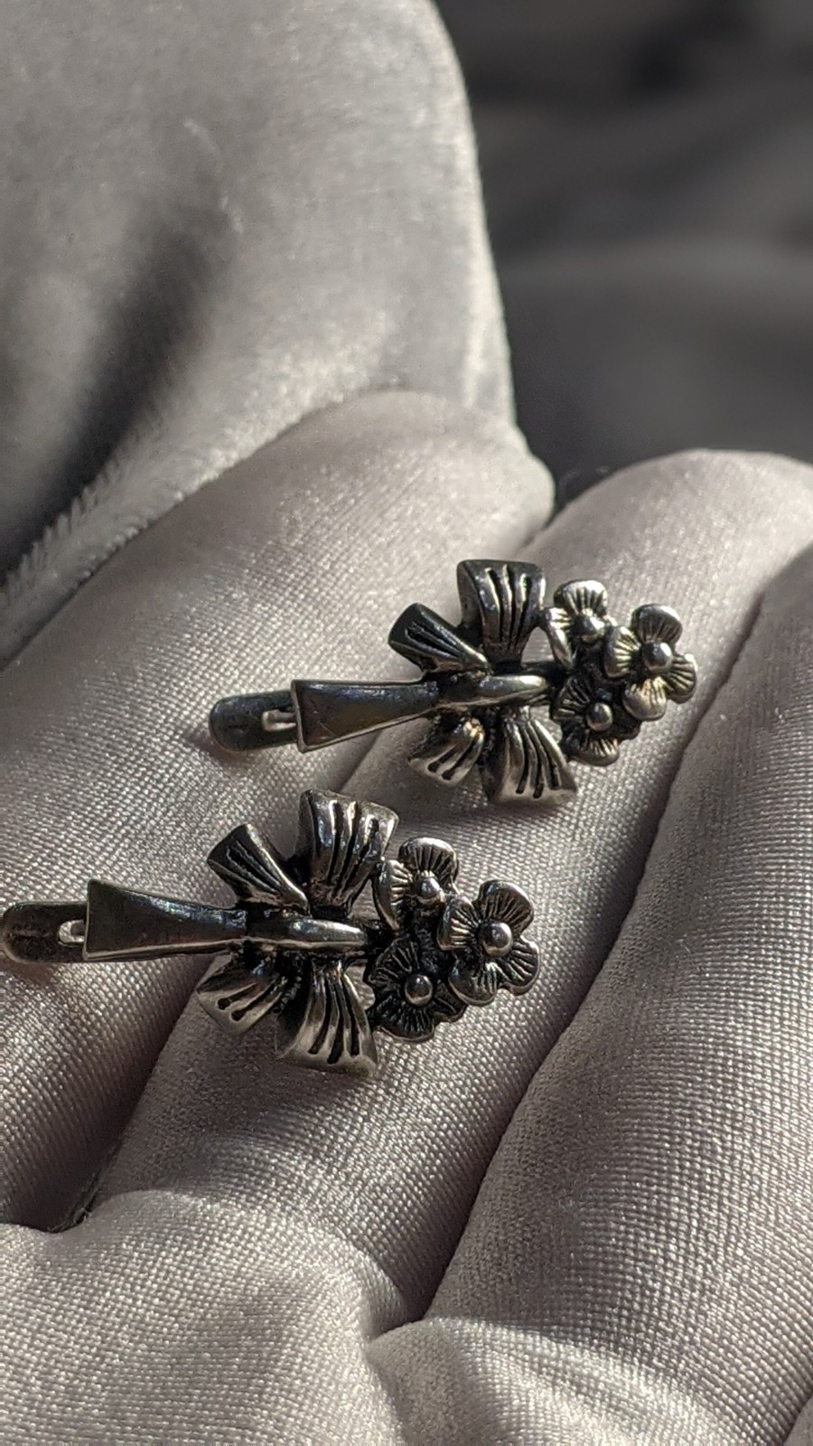 Vintage Soviet Earrings, 925 Sterling Silver, Floral Bouquet Design