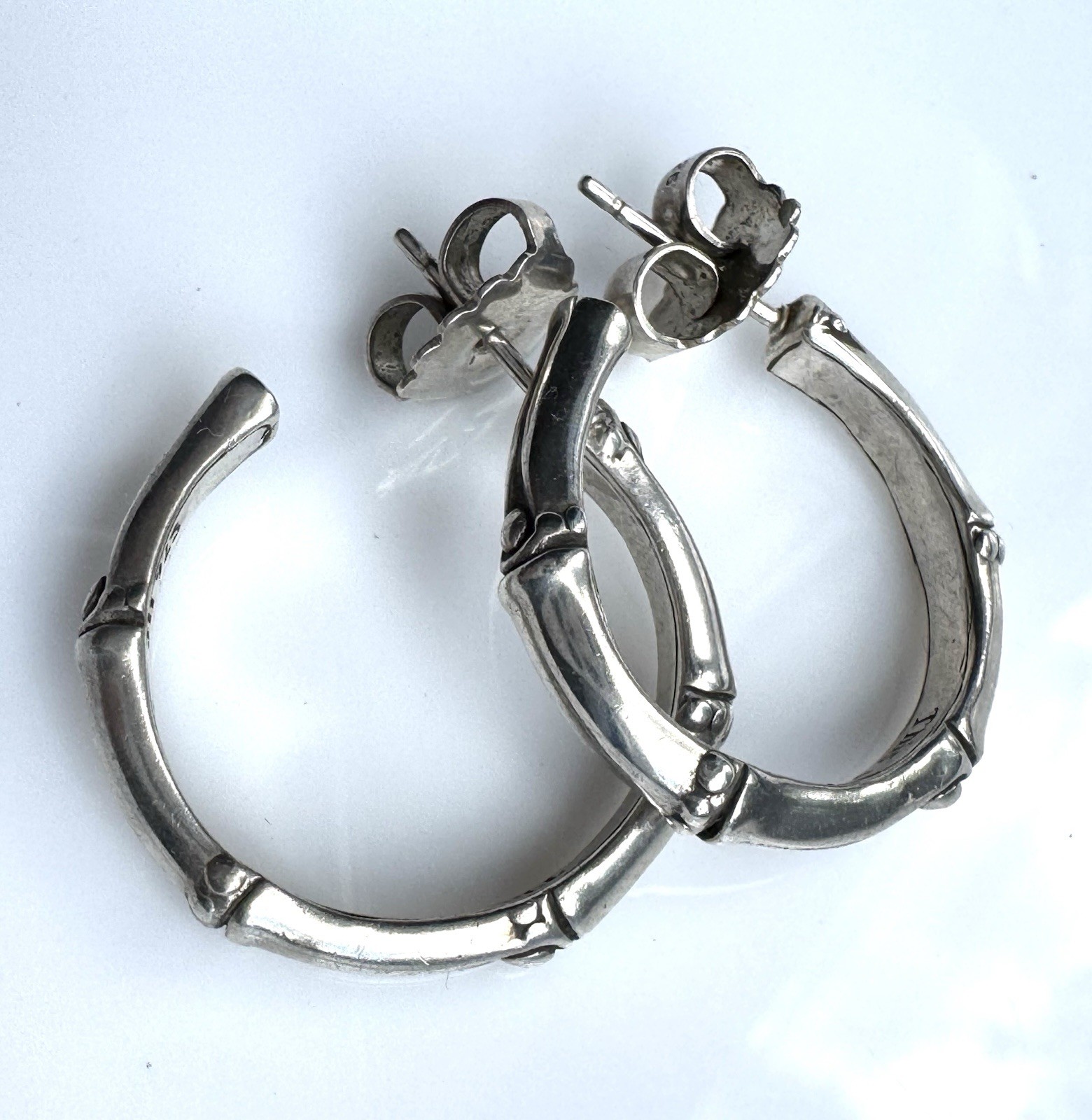 Vintage John Hardy Bamboo Hoop Earrings 925 Sterling Silver 1” JH