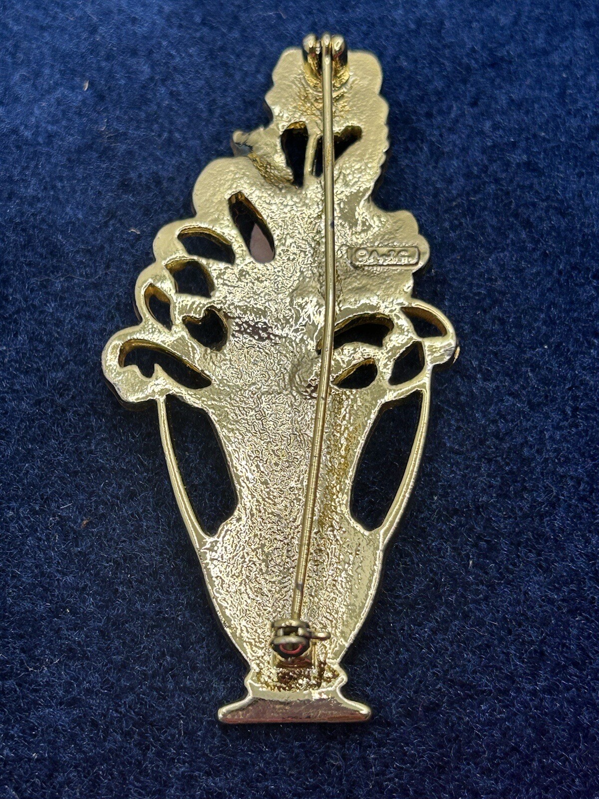 Vintage AJC Brooch Pin Floral Bouquet In Vase Porcelain Gold Tone Victorian