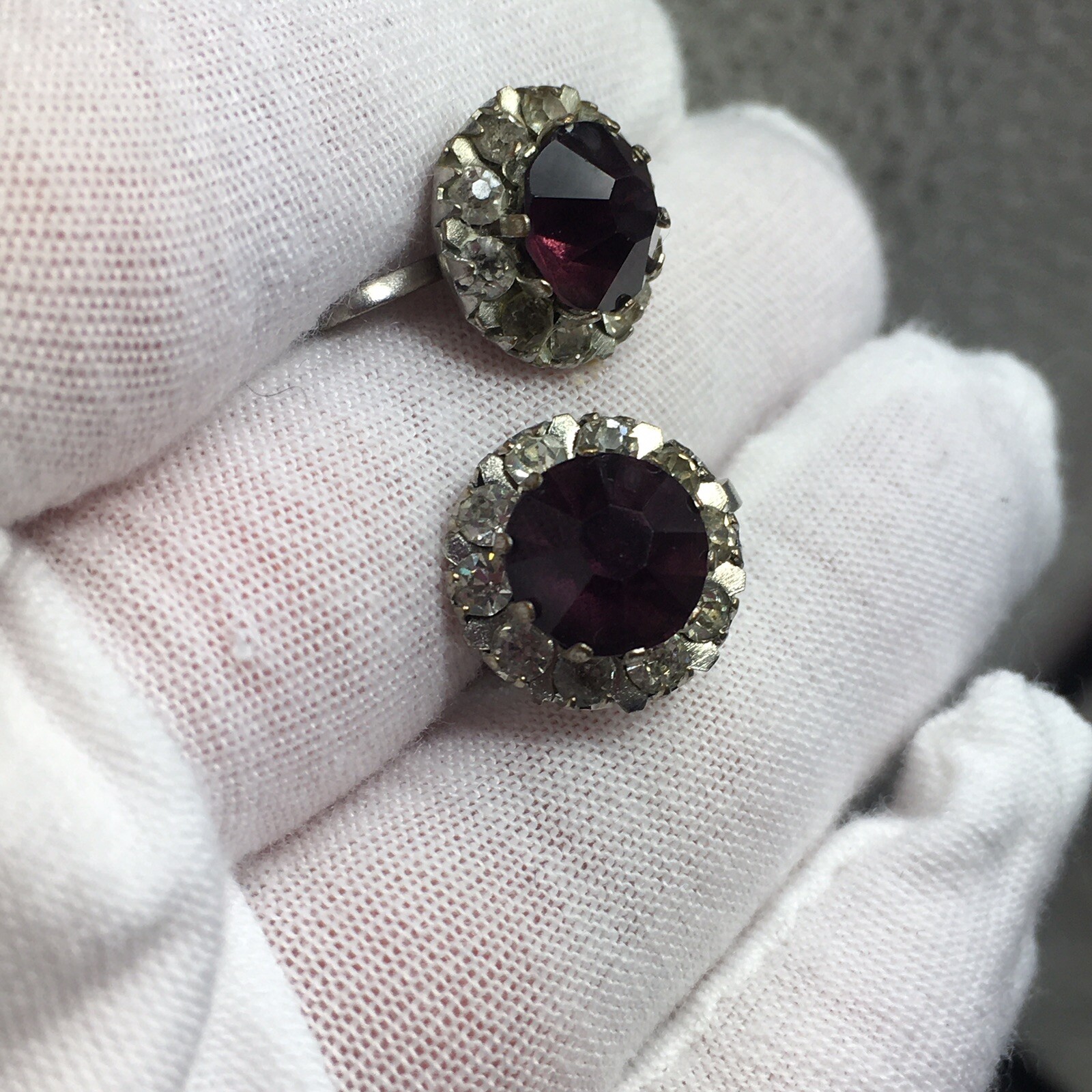 Vintage Purple & Clear Glass Rhinestone Screw Back Earrings
