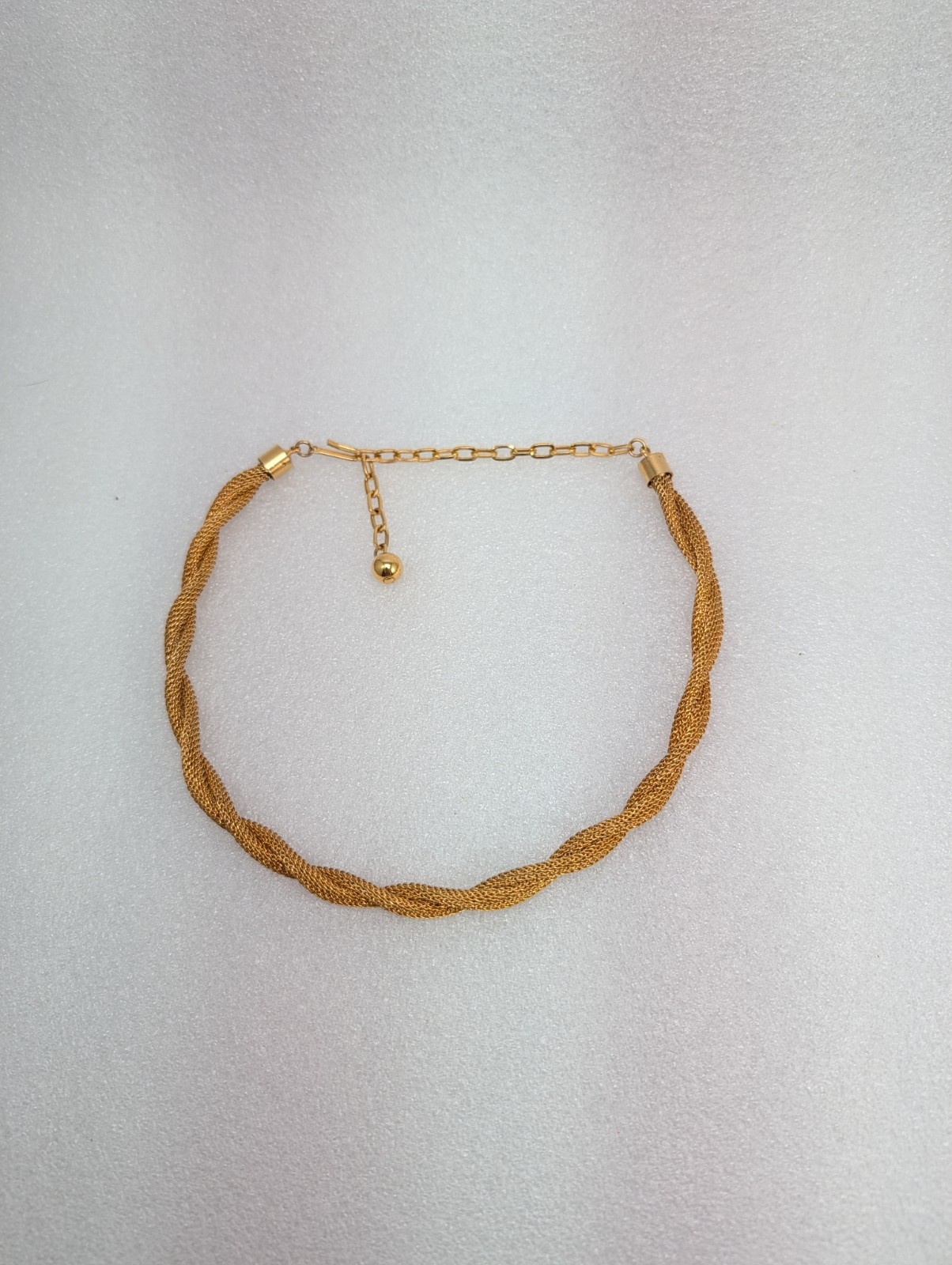 Vintage Gold Tone Mesh Ball Chain Twisted Hollow Rope 16″ Choker Necklace