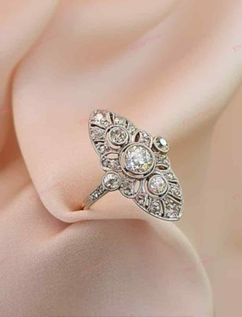 Art Deco 1.80CTW White Round Simulated Diamond Antique Three Stone Silver Ring