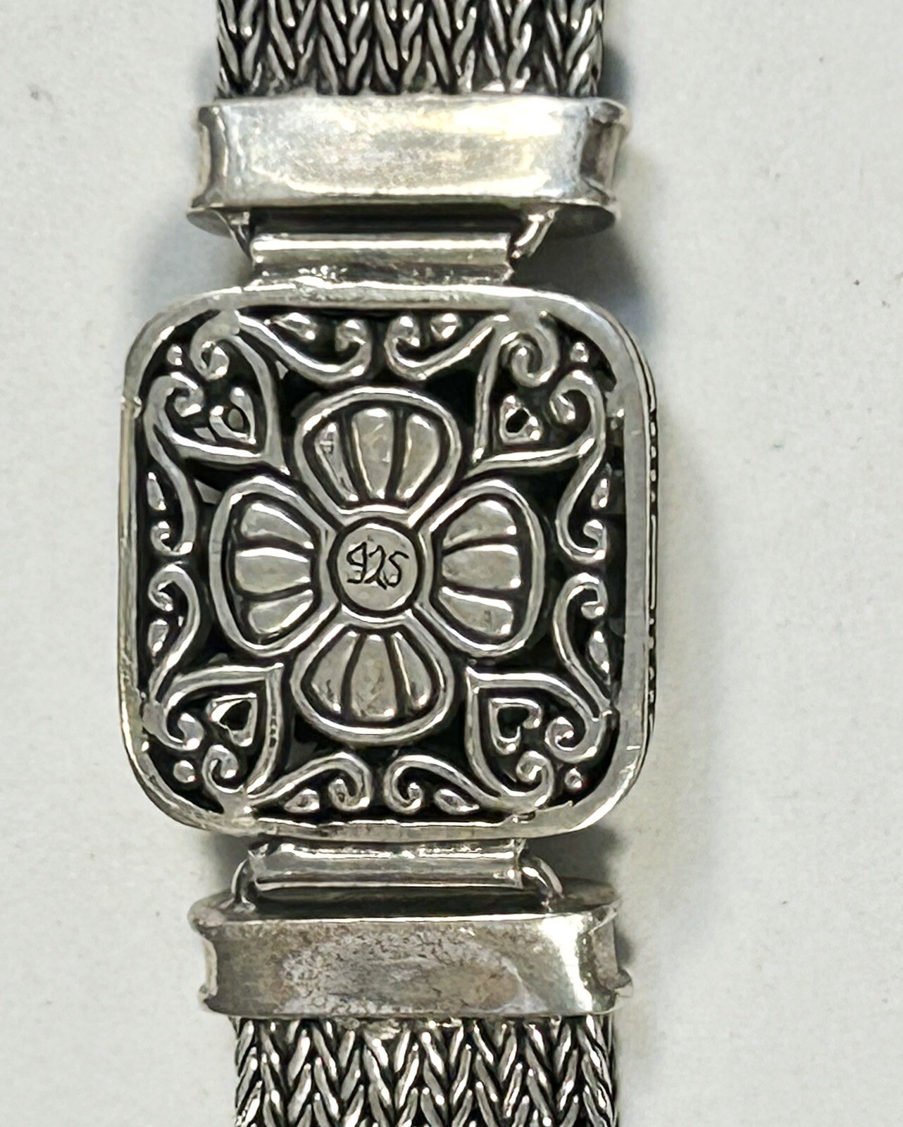 Vintage Floral .925 Sterling Silver Multi Strand Wheat Chain Bracelet