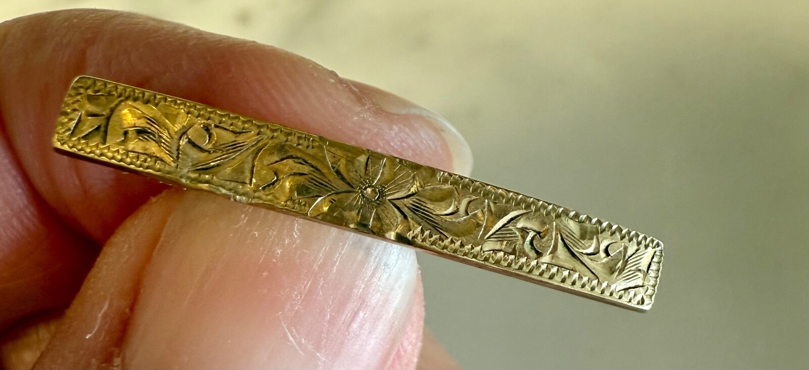 Etched gold or gold-filled baby beauty Victorian Edwardian safety clasp pin