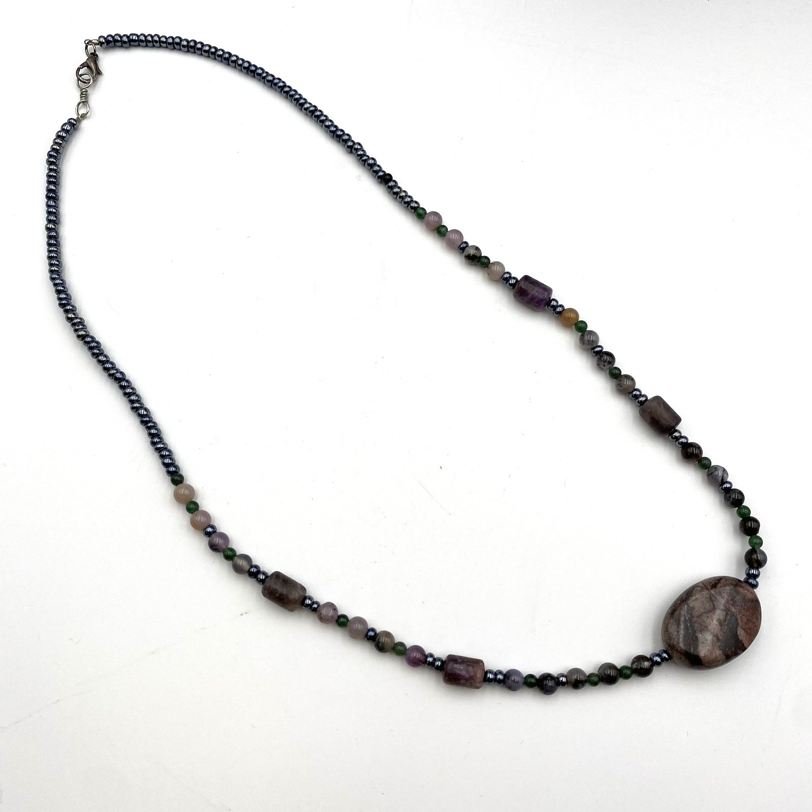 Stone Pendant Beaded Necklace 26″ Lobster Claw Clasp